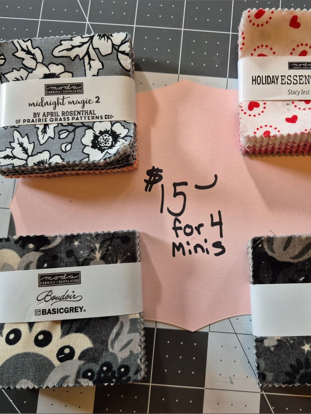 Moda Fabric Mini Charm Pack - Gray and Pink Assorted Prints